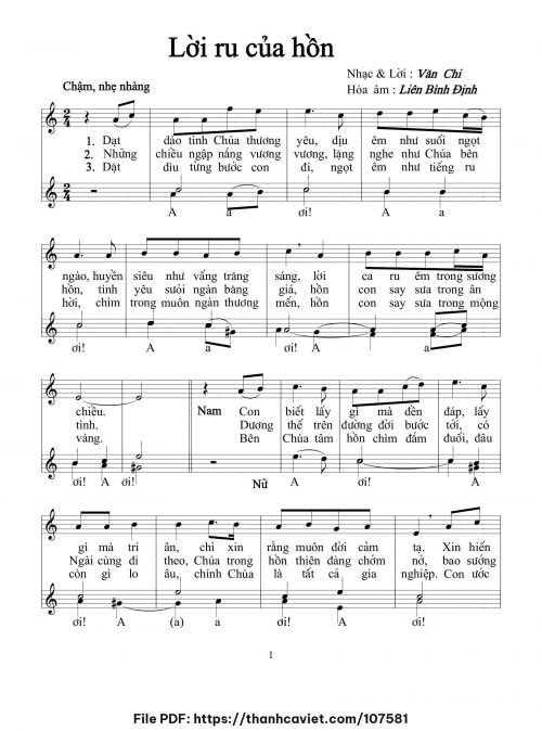 Lời ru của hồn - Lm. Văn Chi (Hòa âm: Liên Bình Định) - trang 1