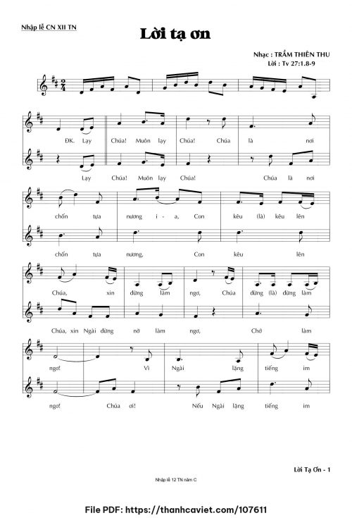 Lời tạ ơn - Trầm Thiên Thu - trang 1