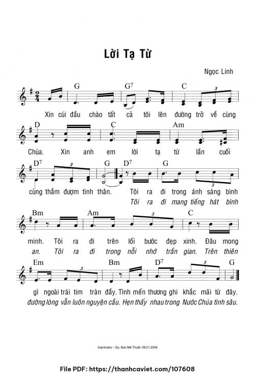 Lời tạ từ - Ngọc Linh - trang 1