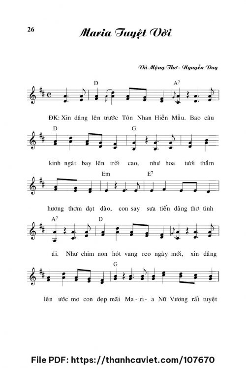 Maria tuyệt vời - Lm. Vũ Mộng Thơ - Lm. Nguyễn Duy - trang 1