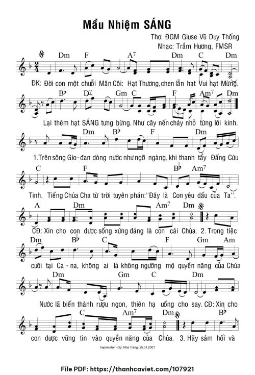 Mầu Nhiệm Sáng - Sr. Trầm Hương - Thơ: Gm. Giuse Vũ Duy Thống - trang 1