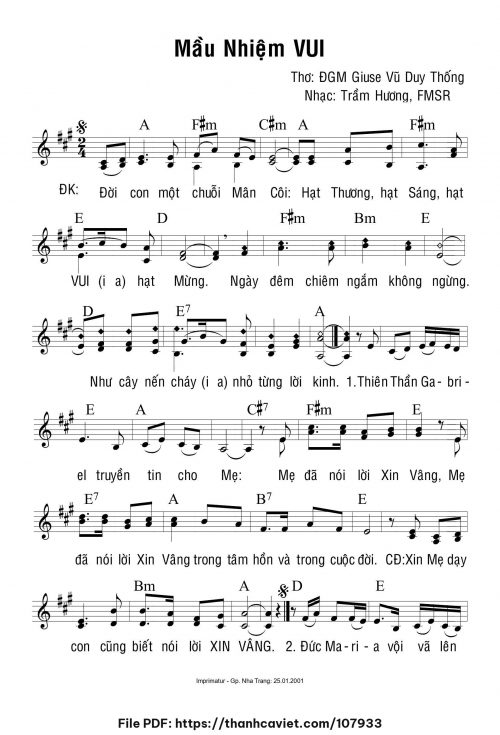 Mầu Nhiệm Vui - Sr. Trầm Hương - Thơ: Gm. Giuse Vũ Duy Thống - trang 1