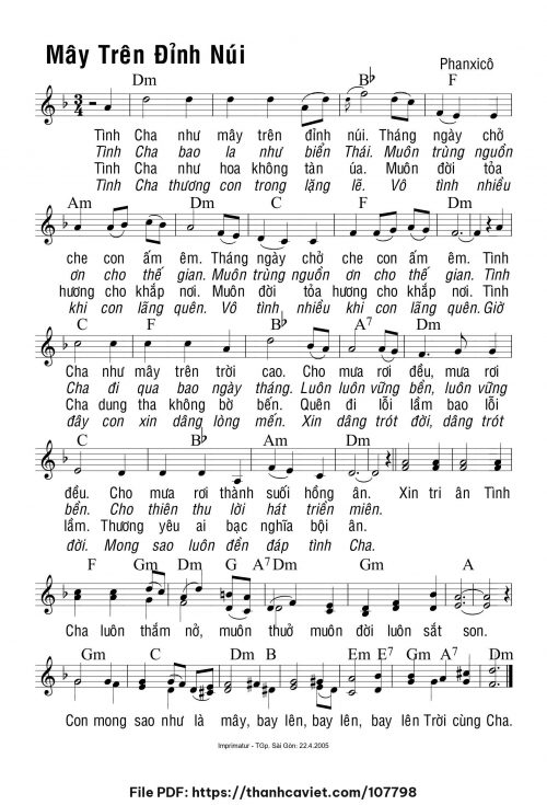 Mây trên đỉnh núi - Phanxicô - trang 1
