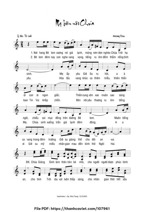 Mẹ bên nôi Chúa - Sr. Hương Đan - Thơ: Từ Linh - trang 1