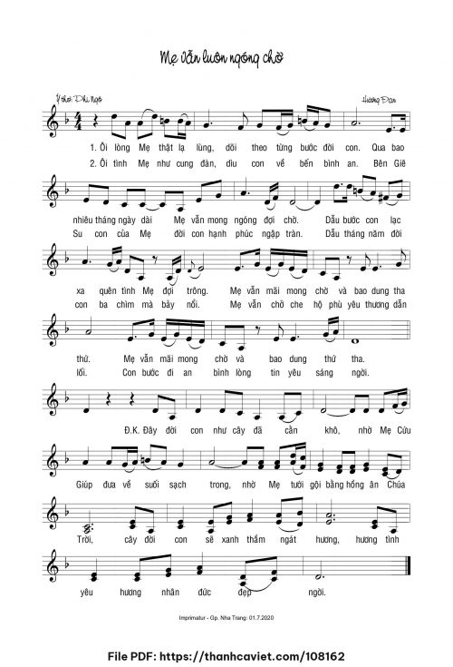 Mẹ vẫn luôn ngóng chờ - Sr. Hương Đan - Ý thơ: Phi Ngô - trang 1