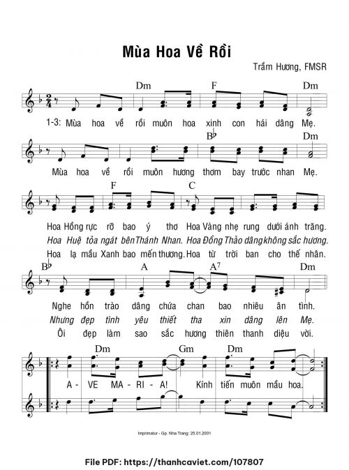 Mùa hoa về rồi - Sr. Trầm Hương - trang 1