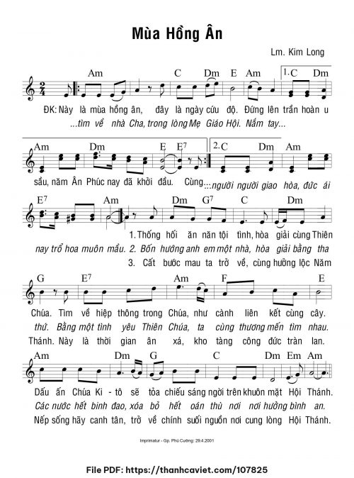 Mùa hồng ân - Lm. Kim Long - trang 1
