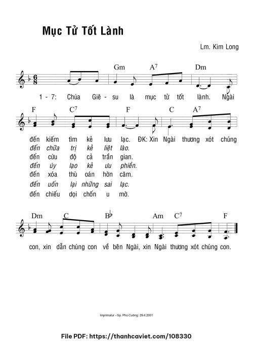 Mục tử tốt lành - Lm. Kim Long - trang 1