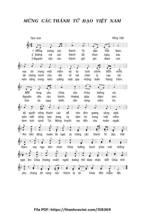 Mừng cá Thánh tử Đạo Việt Nam - Hồng Việt - trang 1