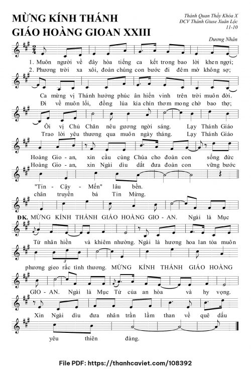 Mừng kính Thánh Giáo hoàng Gioan XXIII - Dương Nhân - trang 1