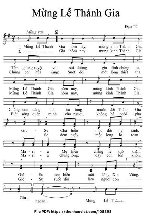 Mừng Lễ Thánh Gia - Đạo Tử - trang 1