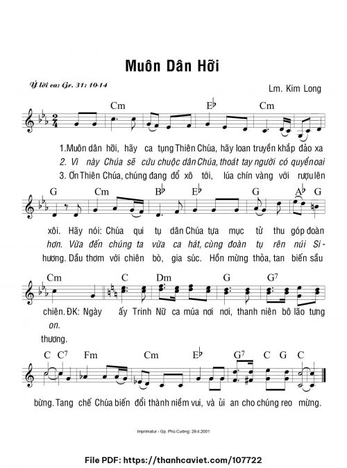 Muôn dân hỡi - Lm. Kim Long - trang 1