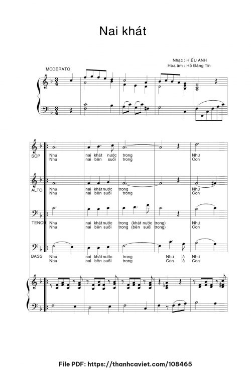 Nai Khát - Hiếu Anh (Hòa âm cho Piano: Hồ Đăng Tín) - trang 1