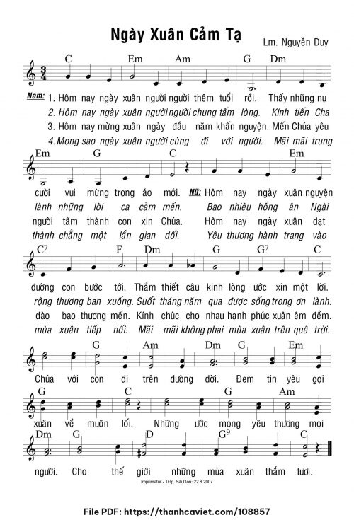 Ngày xuân cảm tạ - Lm. Nguyễn Duy - trang 1