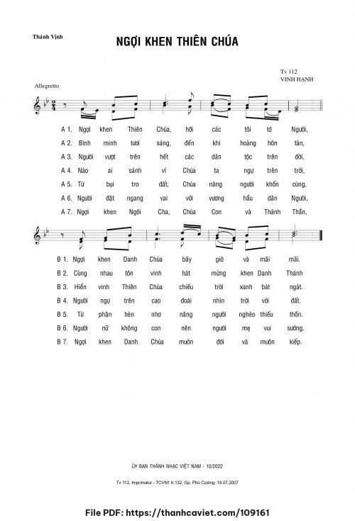 Ngợi khen Thiên Chúa - Lm. Vinh Hạnh - trang 1