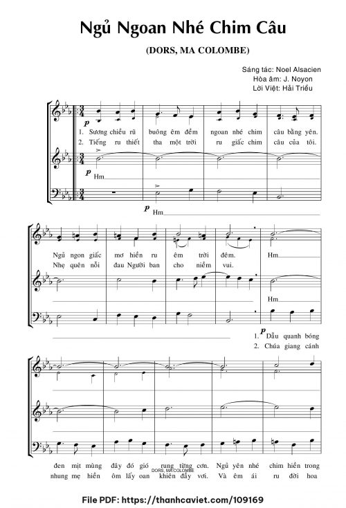 Ngủ ngoan nhé chim câu - Hải Triều (Nhạc Ngoại, lời Việt) - trang 1