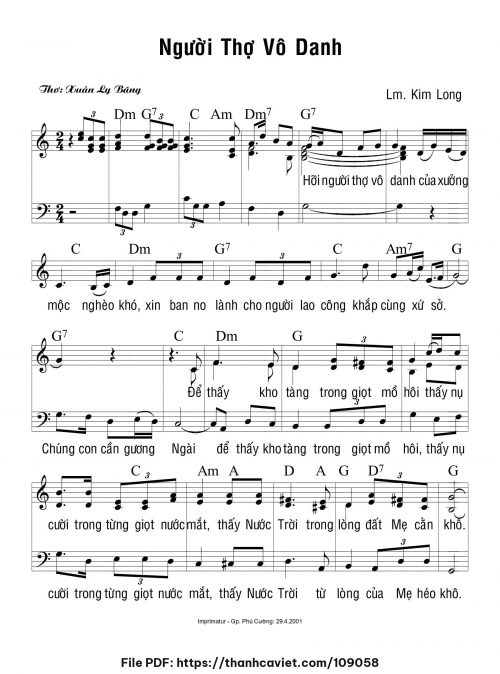 Người thợ vô danh - Lm. Kim Long - ĐÔ. Xuân Ly Băng - trang 1