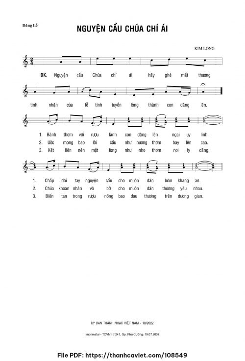 Nguyện cầu Chúa chí ái - Lm. Kim Long - trang 1