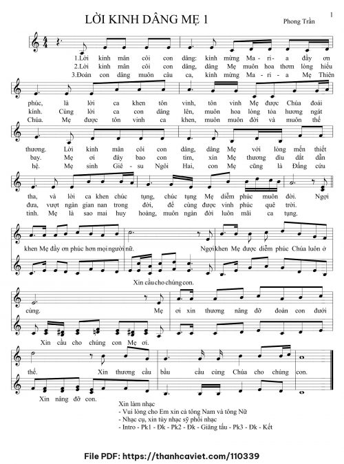 Lời kinh dâng Mẹ 1 - Lm. Phong Trần - trang 1