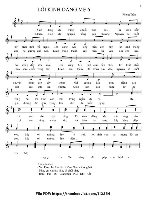 Lời kinh dâng Mẹ 6 - Lm. Phong Trần - trang 1