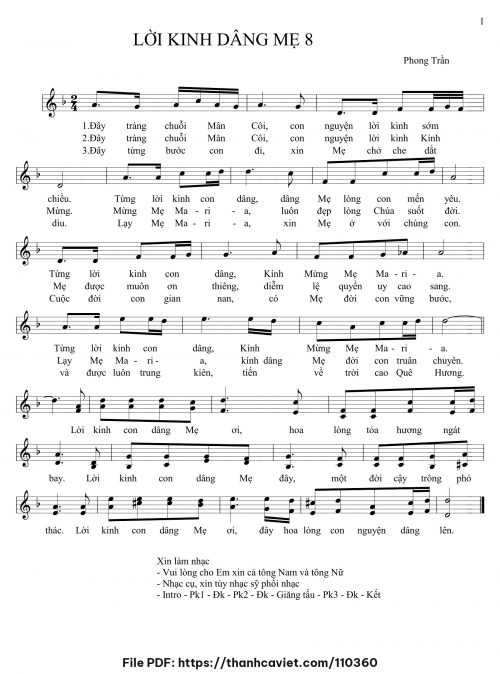 Lời kinh dâng Mẹ 8 - Lm. Phong Trần - trang 1