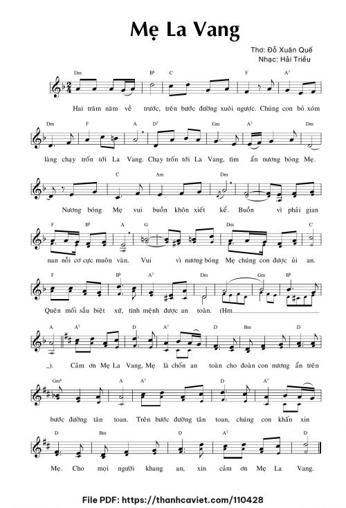 Mẹ La Vang - Hải Triều - Thơ: Lm. Đỗ Xuân Quế - trang 1