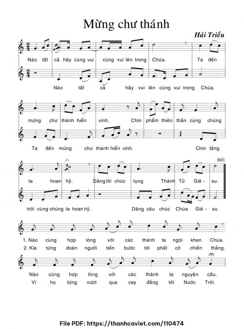 Mừng chư Thánh - Hải Triều - trang 1