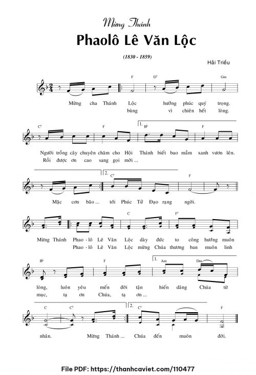 Mừng Thánh Phaolô Lê Văn Lộc - Hải Triều - trang 1