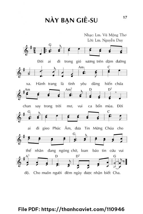 Này Bạn Giêsu - Lm. Vũ Mộng Thơ - Lm. Nguyễn Duy - trang 1