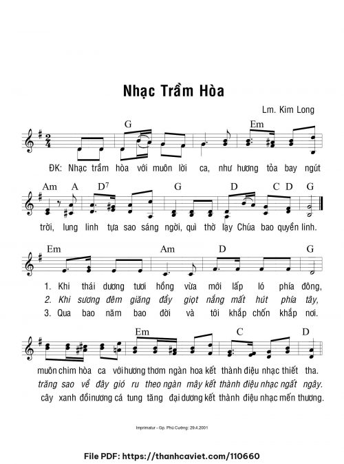 Nhạc trầm hoà - Lm. Kim Long - trang 1