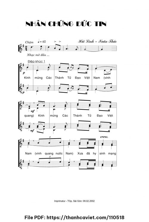 Nhân chứng Đức Tin - Hải Linh - Xuân Thảo - trang 1