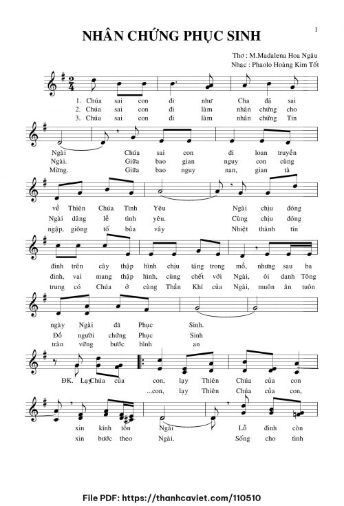 Nhân chứng Phục sinh - Lm. Hoàng Kim Tốt - trang 1