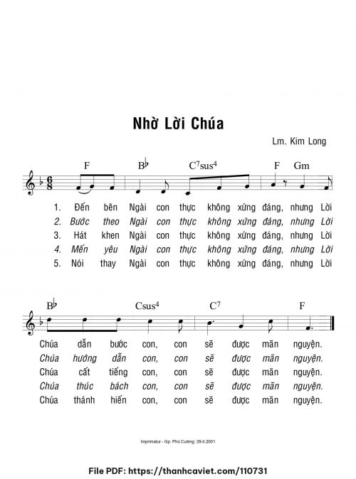 Nhờ Lời Chúa - Lm. Kim Long - trang 1
