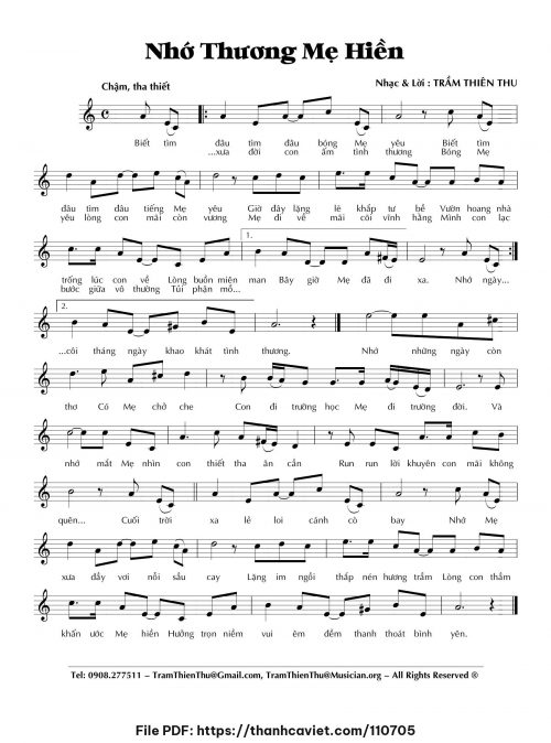 Nhớ thương mẹ hiền - Trầm Thiên Thu - trang 1