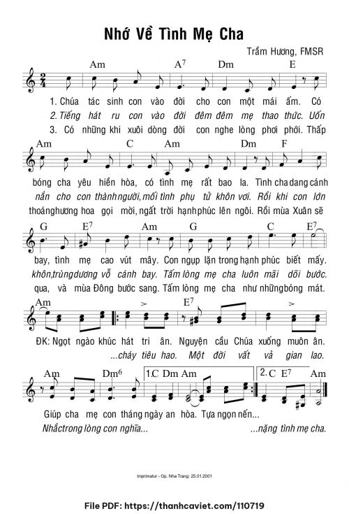 Nhớ về tình mẹ cha - Sr. Trầm Hương - trang 1