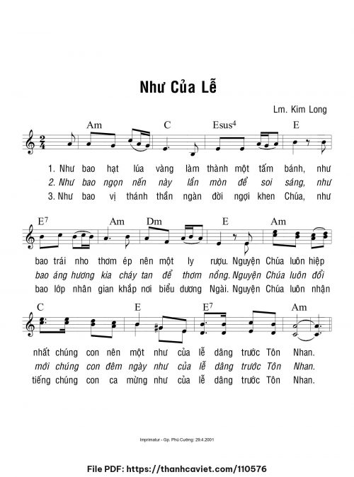 Như của lễ - Lm. Kim Long - trang 1