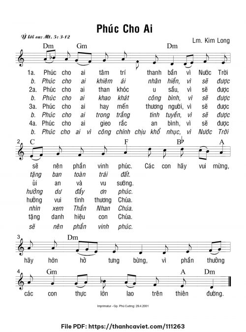 Phúc cho ai - Lm. Kim Long - trang 1