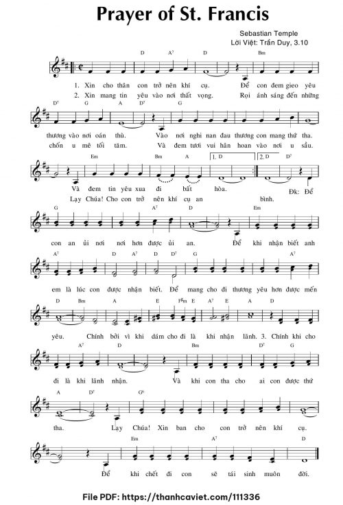 Prayer Of St. Francis - Trần Duy (Nhạc Ngoại, lời Việt) - trang 1