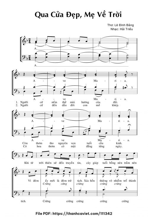 Qua cửa đẹp, Mẹ về trời - Hải Triều - Thơ: Lê Đình Bảng - trang 1