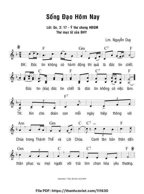Sống đạo hôm nay - Lm. Nguyễn Duy - trang 1