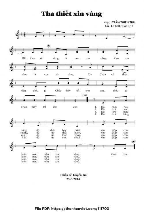Tha thiết xin vâng - Trầm Thiên Thu - trang 1
