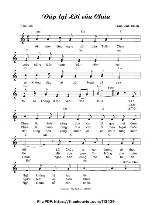 Đáp lại Lời của Chúa - Trịnh Vĩnh Thành - trang 1