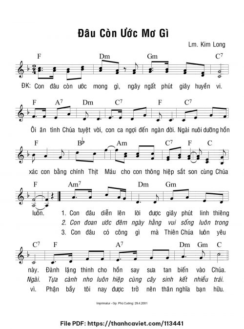 Đâu con ước mơ gì - Lm. Kim Long - trang 1