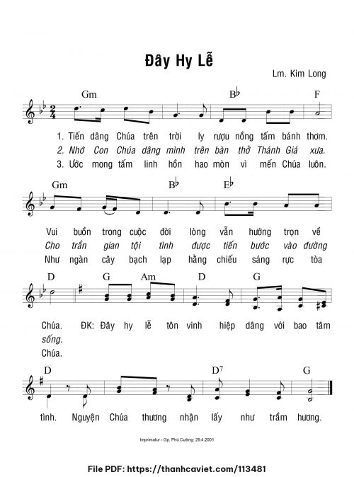 Đây hy lễ - Lm. Kim Long - trang 1