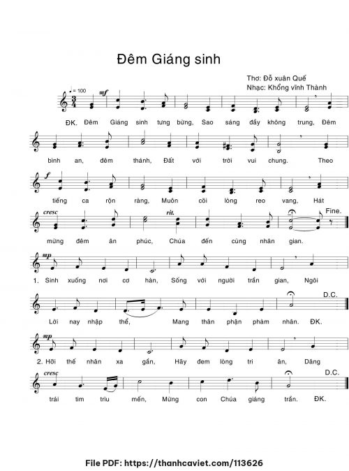 Đêm Giáng Sinh - Khổng Vĩnh Thành - Thơ: Lm. Đỗ Xuân Quế - trang 1