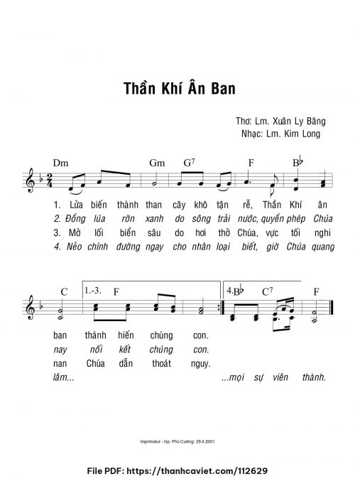 Thần Khí ân ban - Lm. Kim Long - ĐÔ. Xuân Ly Băng - trang 1