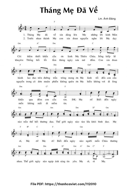 Tháng Mẹ đã về - Lm. Ánh Đăng - trang 1
