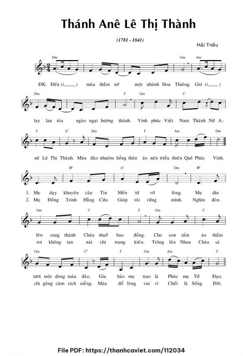 Thánh Anê Lê Thị Thành - Hải Triều - trang 1