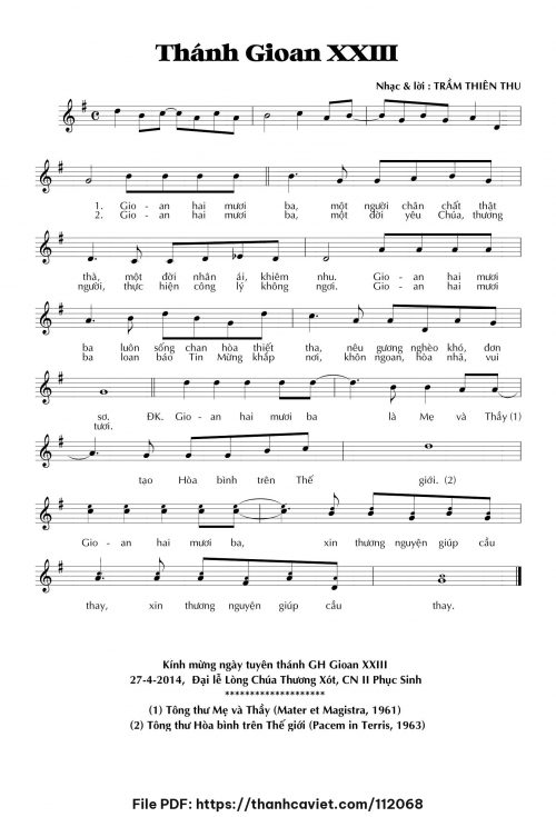 Thánh Gioan XXIII - Trầm Thiên Thu - trang 1