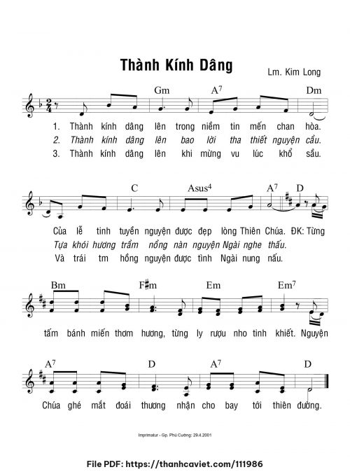 Thành kính dâng - Lm. Kim Long - trang 1